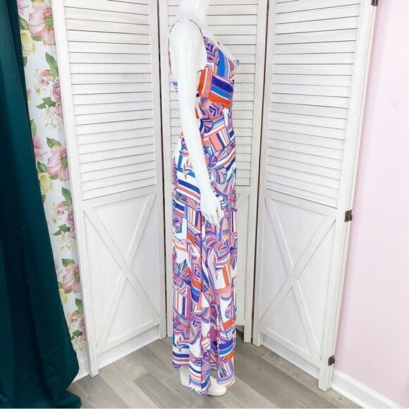 Foxiedox Kai Chiffon Maxi Dress Geometric Floral Stripe Multi Print XS - Picture 4 of 15